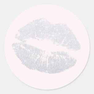 Elegant modern silver glitter lips pink makeup classic round sticker