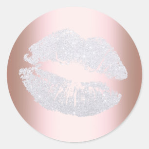 Elegant modern silver glitter lips rose gold classic round sticker