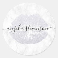 Elegant modern silver glitter lips white marble