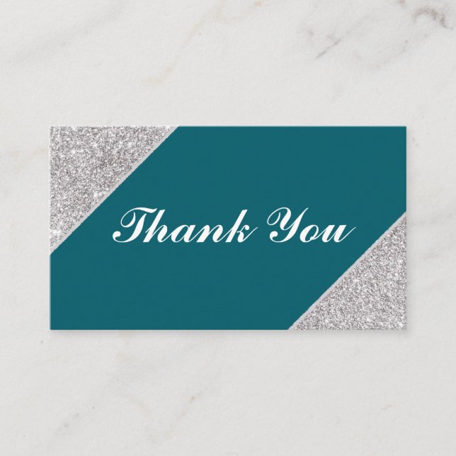 Elegant modern silver glitter on Teal Enclosure Card (Front)