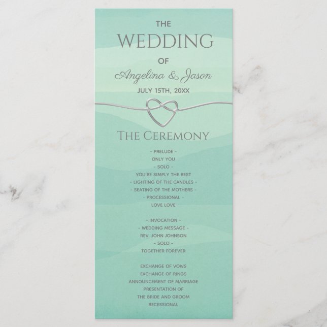 Elegant Modern Silver Green Wedding  Program (Front)