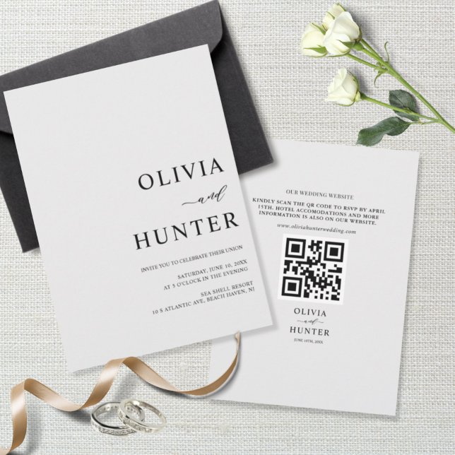 Elegant Modern Silver Grey Wedding All-in-one Invitation (Creator Uploaded)
