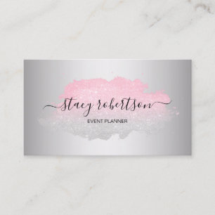 Elegant modern silver & rose gold glitter planner business card