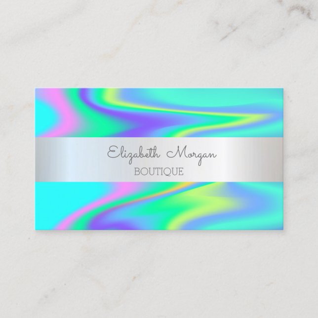 Elegant Modern Silver Stripe, Holographic Business Card (Front)