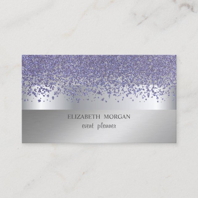 Elegant Modern,Silver Stripe Violet Diamonds Business Card (Front)
