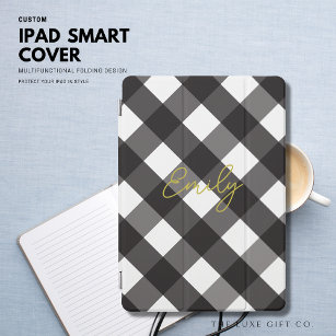 Elegant Modern Simple Black and Gold Plaid Script iPad Pro Cover