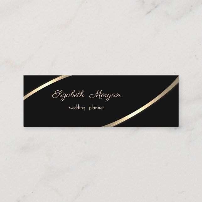Elegant  Modern Simple, Black, Gold Stripes Mini Business Card (Front)
