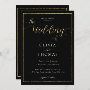 Elegant Modern Simple Black White Gold Wedding Invitation
