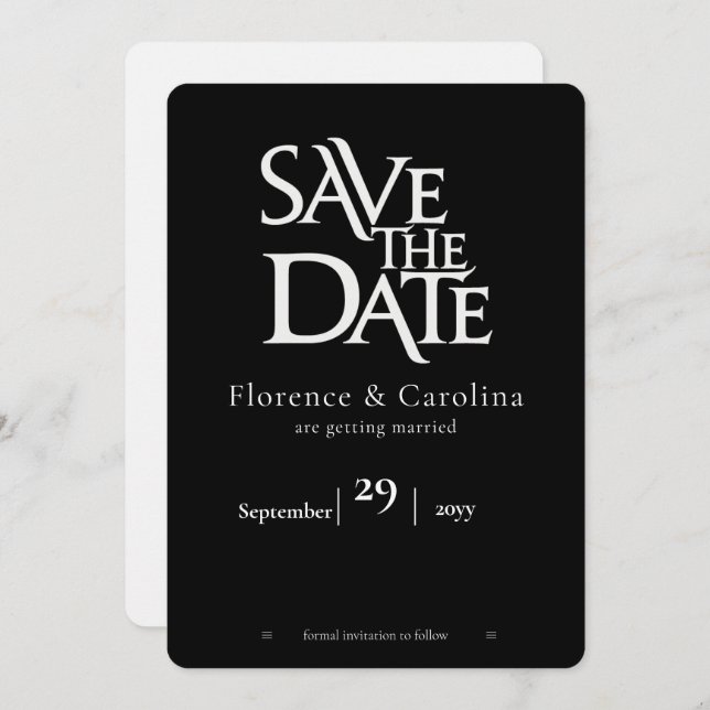 Elegant Modern Simple Black & White  Save The Date (Front/Back)