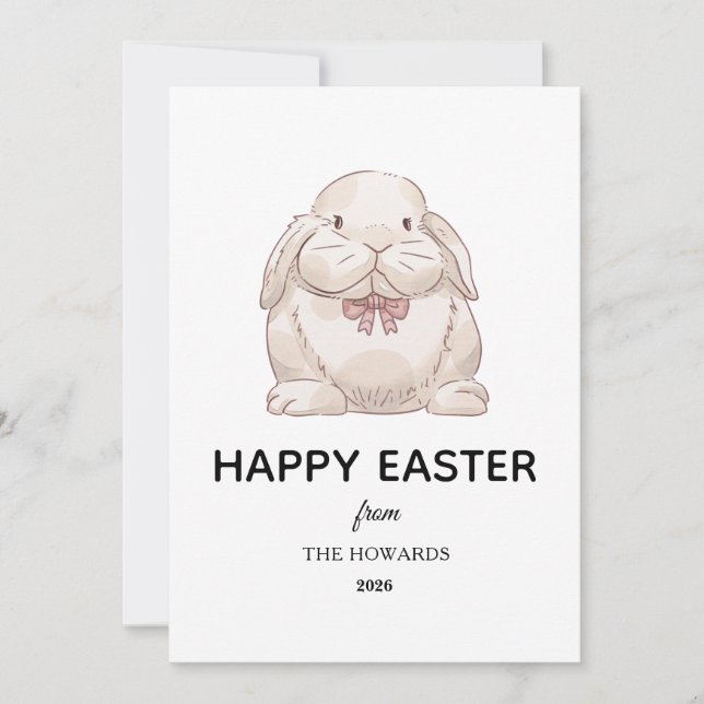 Elegant Modern Simple Bunny Happy Easter Photo Holiday Card (Front)