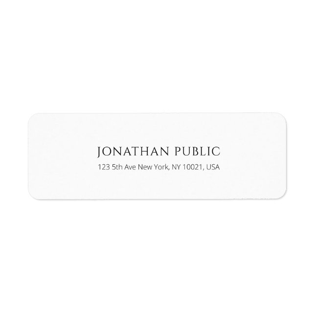 Elegant Modern Simple Design White Return Address Label (Front)