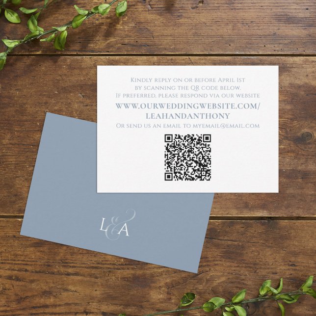 Elegant Modern Simple Dusty Blue QR Code Minimal RSVP Card (Creator Uploaded)
