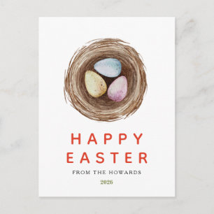 Elegant Modern Simple Floral Bunny Happy Easter Holiday Postcard