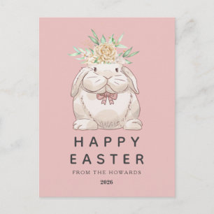 Elegant Modern Simple Floral Bunny Happy Easter Holiday Postcard