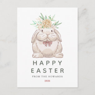 Elegant Modern Simple Floral Bunny Happy Easter Holiday Postcard