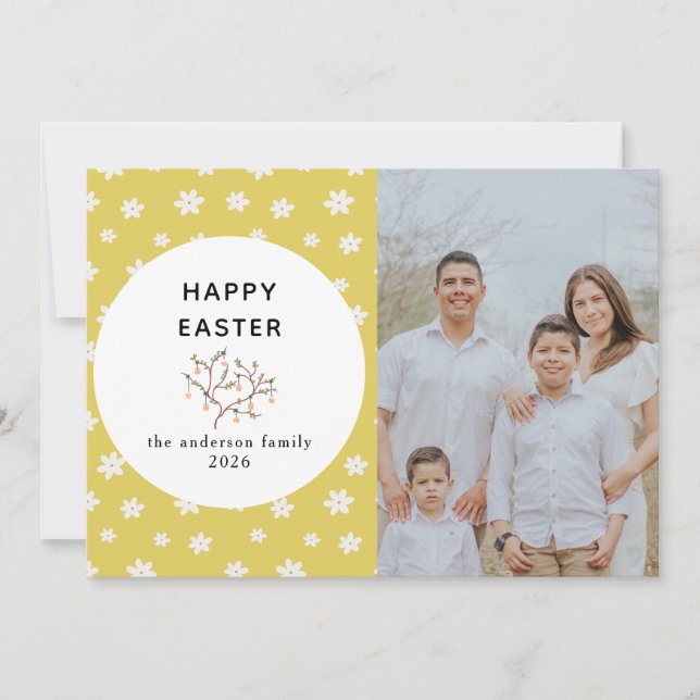 Elegant Modern Simple Flower Happy Easter Photo Holiday Card (Front)