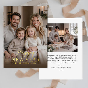Elegant Modern Simple Foil Photo New Year Card