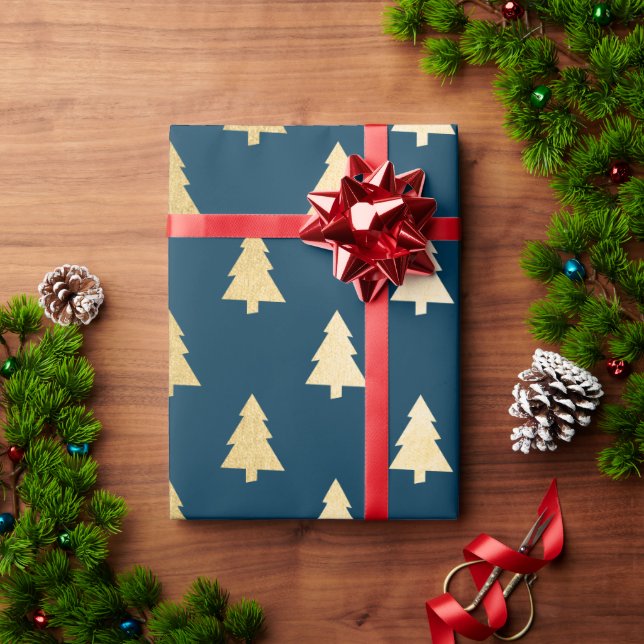 Elegant modern simple gold Christmas tree pattern Wrapping Paper (Holiday Gift)