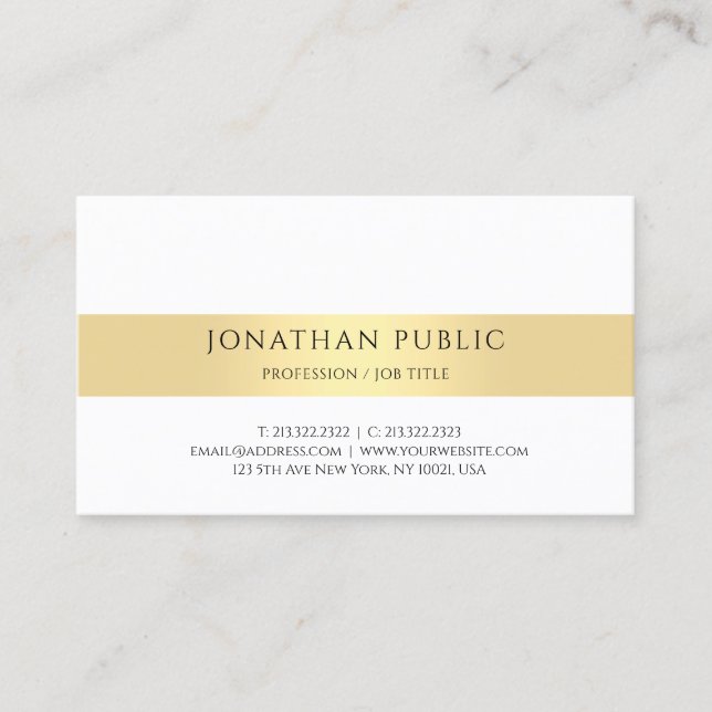 Elegant Modern Simple Gold White Professional Business Card (Front)