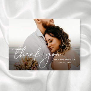 Elegant Modern Simple Handwritten Photo Wedding Thank You Card