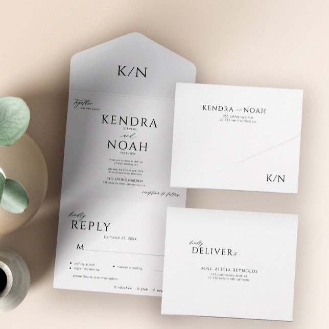 Elegant modern simple minimal monogrammed wedding all in one invitation (Creator Uploaded)