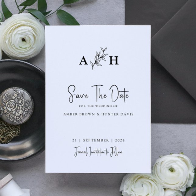 Elegant Modern Simple Monogram Save The Date Invitation (Creator Uploaded)