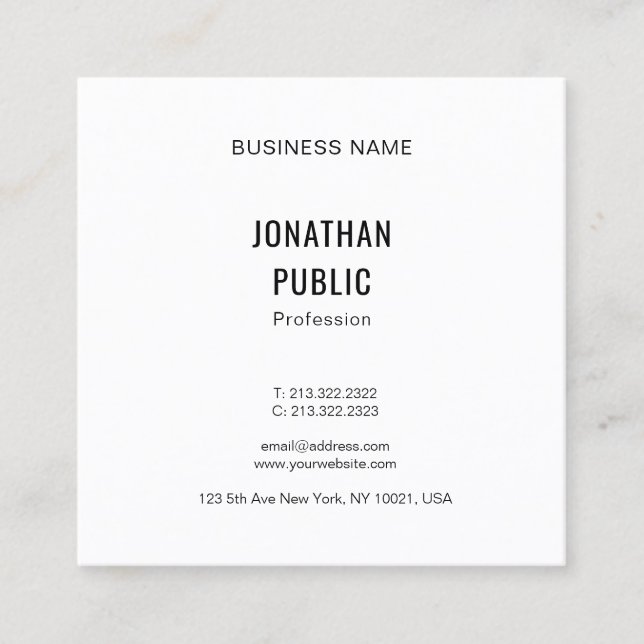 Elegant Modern Simple Professional Trendy Template Square Business Card (Front)