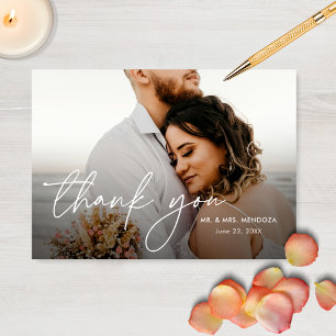 Elegant Modern Simple Two Photo Wedding Thank You Card