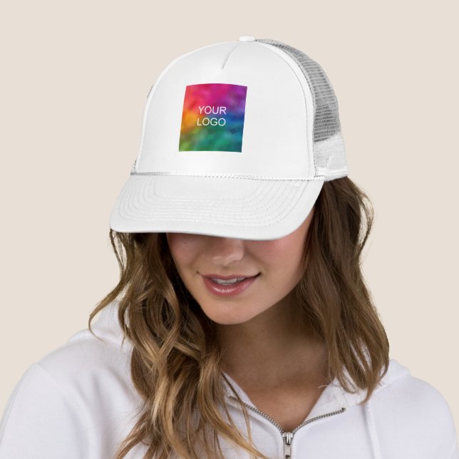 Elegant Modern Simple Upload Your Logo Add Text Trucker Hat (In Situ)