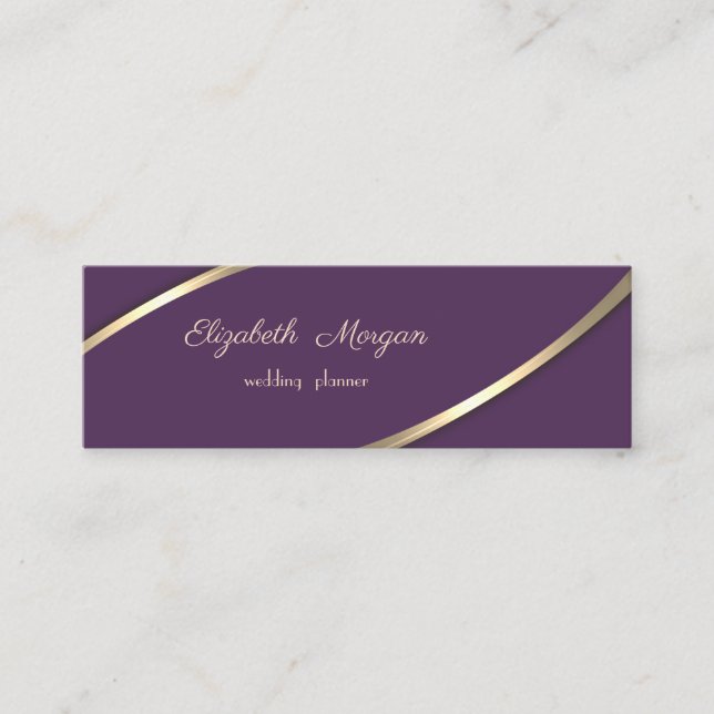 Elegant  Modern Simple, Violet, Gold Stripes Mini Business Card (Front)