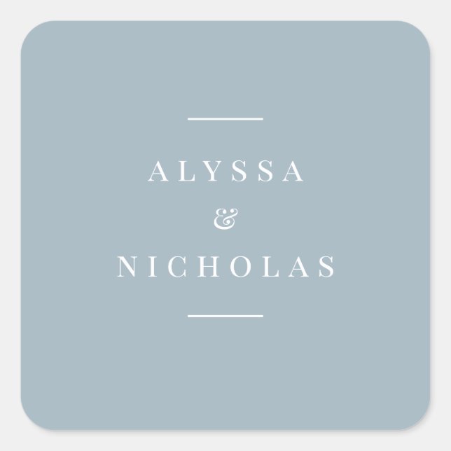 Elegant Modern Simple Wedding Dusty Blue Chic Square Sticker (Front)