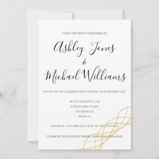 Elegant Modern Simple White Gold Cordial Wedding Invitation