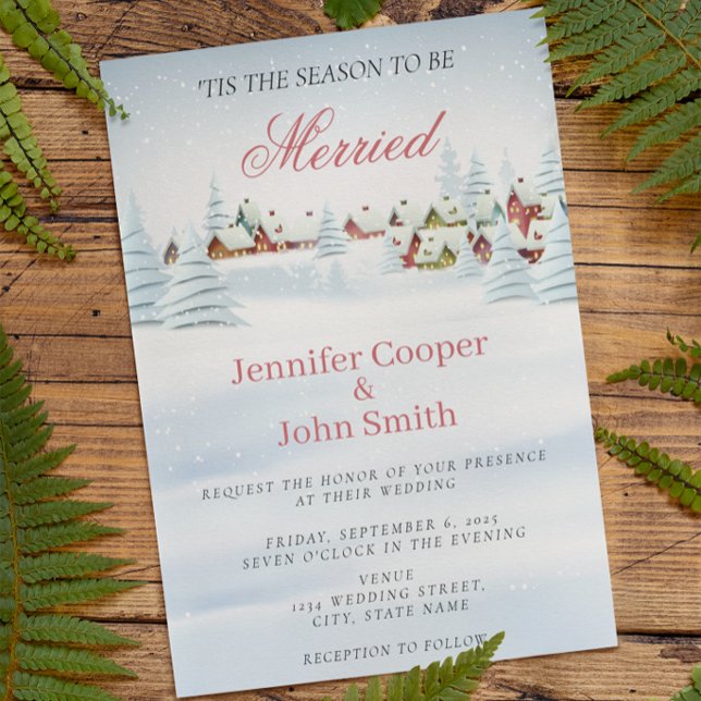 Elegant Modern Snowfall Christmas Winter Wedding Invitation (Creator Uploaded)