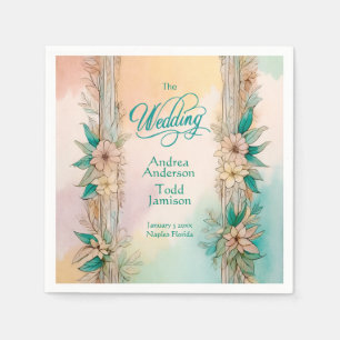 Elegant modern soft floral watercolor wedding napkin