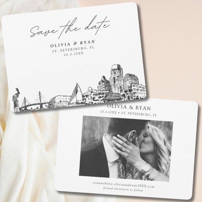 Elegant Modern St. Petersburg Save the Date Invitation (St. Petersburg Wedding Save the Date with Engagement Photo)
