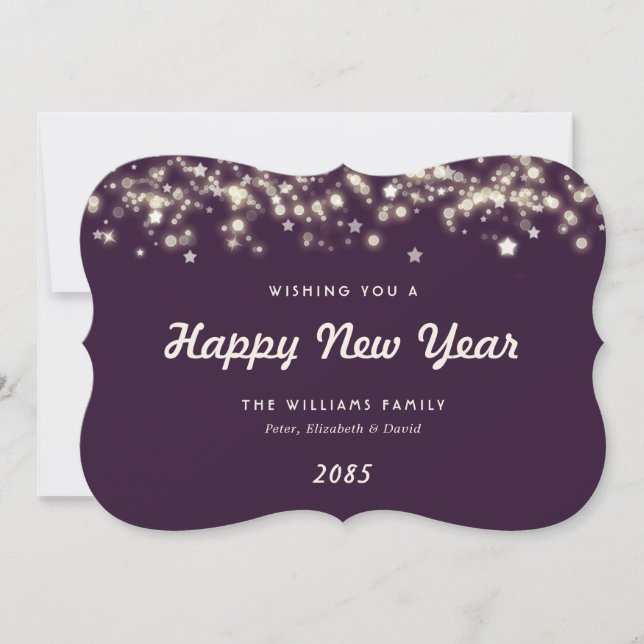 Elegant Modern Stars Purple New Year Card (Front)