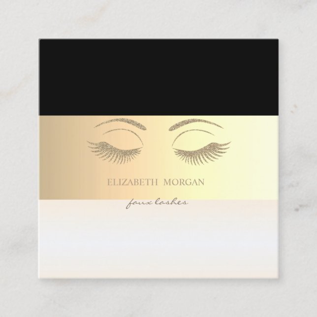 Elegant  Modern Striped,Glitter Faux Lashes Square Business Card (Front)