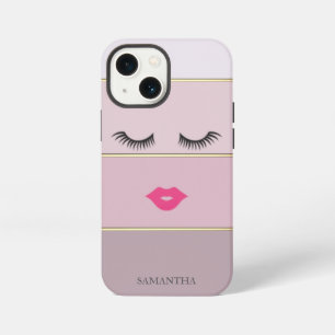 Elegant Modern Striped,Lashes,Lips  -Personalised  iPhone 13 Mini Case