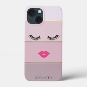 Elegant Modern Striped,Lashes,Lips  -Personalized  iPhone 13 Mini Case