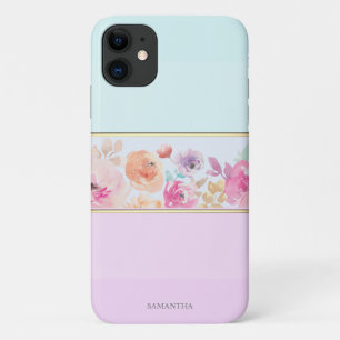 Elegant Modern Striped,Ombre,Flowers -Personalised iPhone 11 Case