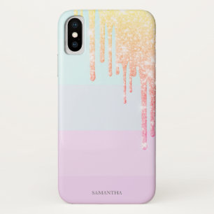 Elegant Modern Striped,Ombre Glitter Drips iPhone X Case