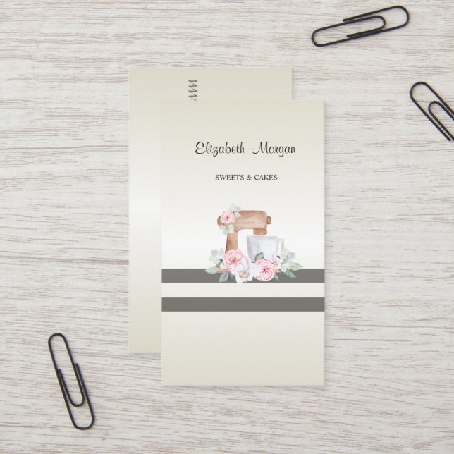 Elegant Modern,Striped,Pastry Mixer Flowers Business Card (Front/Back In Situ)