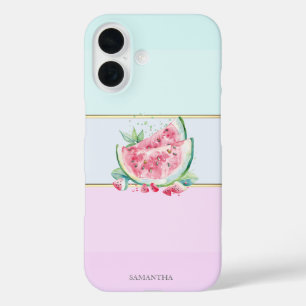 Elegant Modern Striped Watermelon iPhone 16 Case