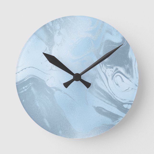 Elegant modern stylish baby blue marble look round clock (Front)