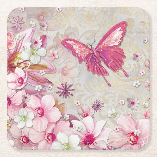 Elegant Modern Stylish Country Butterfly Square Paper Coaster (Front)