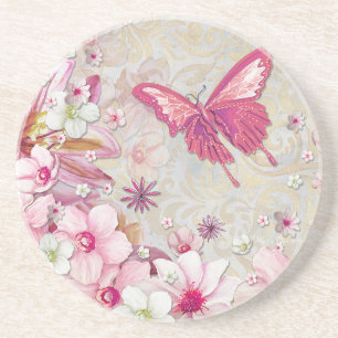 Elegant Modern Stylish Country Pink Butterfly Coaster