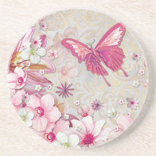 Elegant Modern Stylish Country Pink Butterfly Coaster (Front)