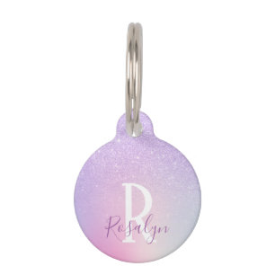 Elegant modern stylish girly ombre purple glitter pet tag