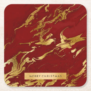 Elegant modern stylish gold & red marble look square paper coaster