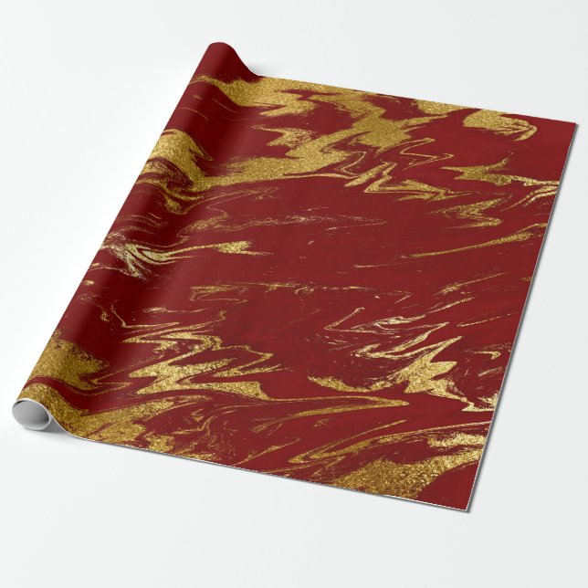 Elegant modern stylish gold & red marble look wrapping paper (Unrolled)